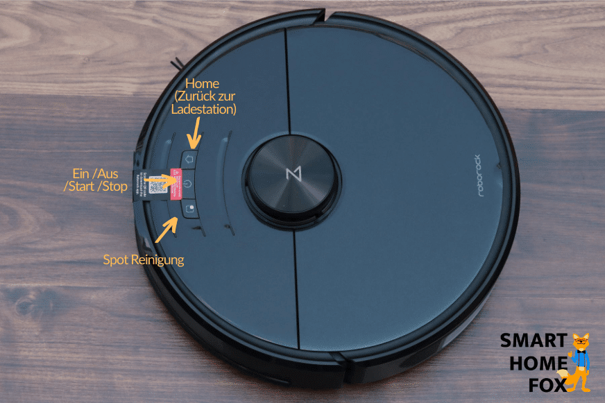 3 Knöpfe auf der Oberseite des Roborock S6 MaxV zur Steuerung des Saugers.